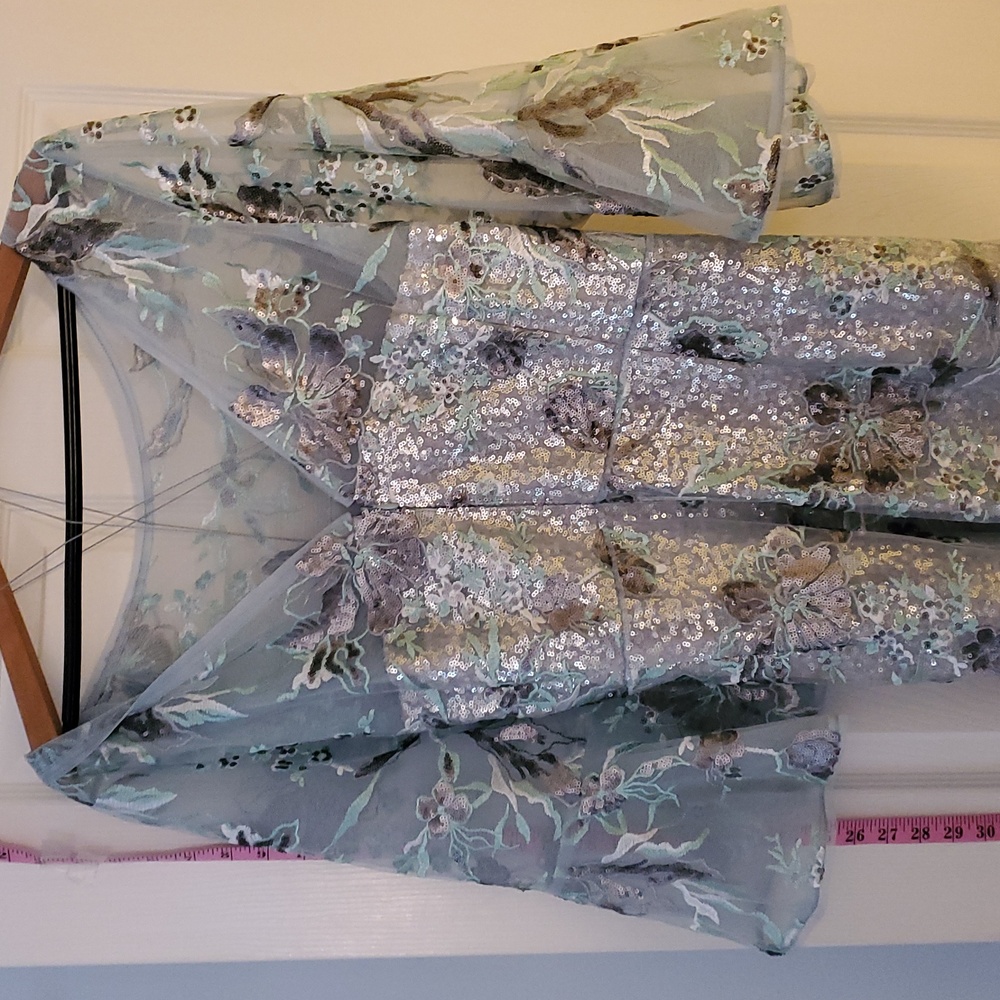 Adrianna Papell Floral Sequin Dress in Silver and Green - Picture 2 of 7